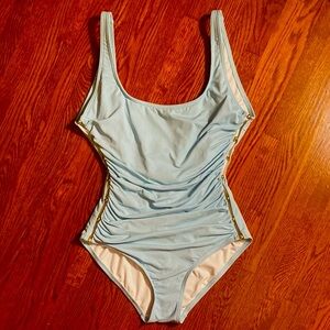 Carmen Marc Valvo Baby Blue Ruched Swimsuit with Open Sides